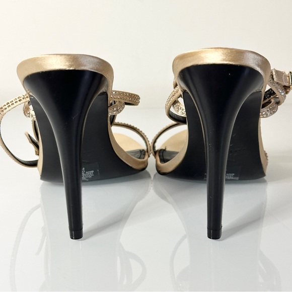 Marc Fisher Camille Gold Rhinestone Ankle Wrap Stiletto Heels 8 Holiday - Picture 6 of 12